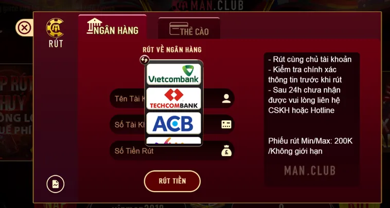 Rút Tiền ManClub Hệ Thống Thanh Toán Tốc Độ Cao Đẳng Cấp Nhất Hiện Nay